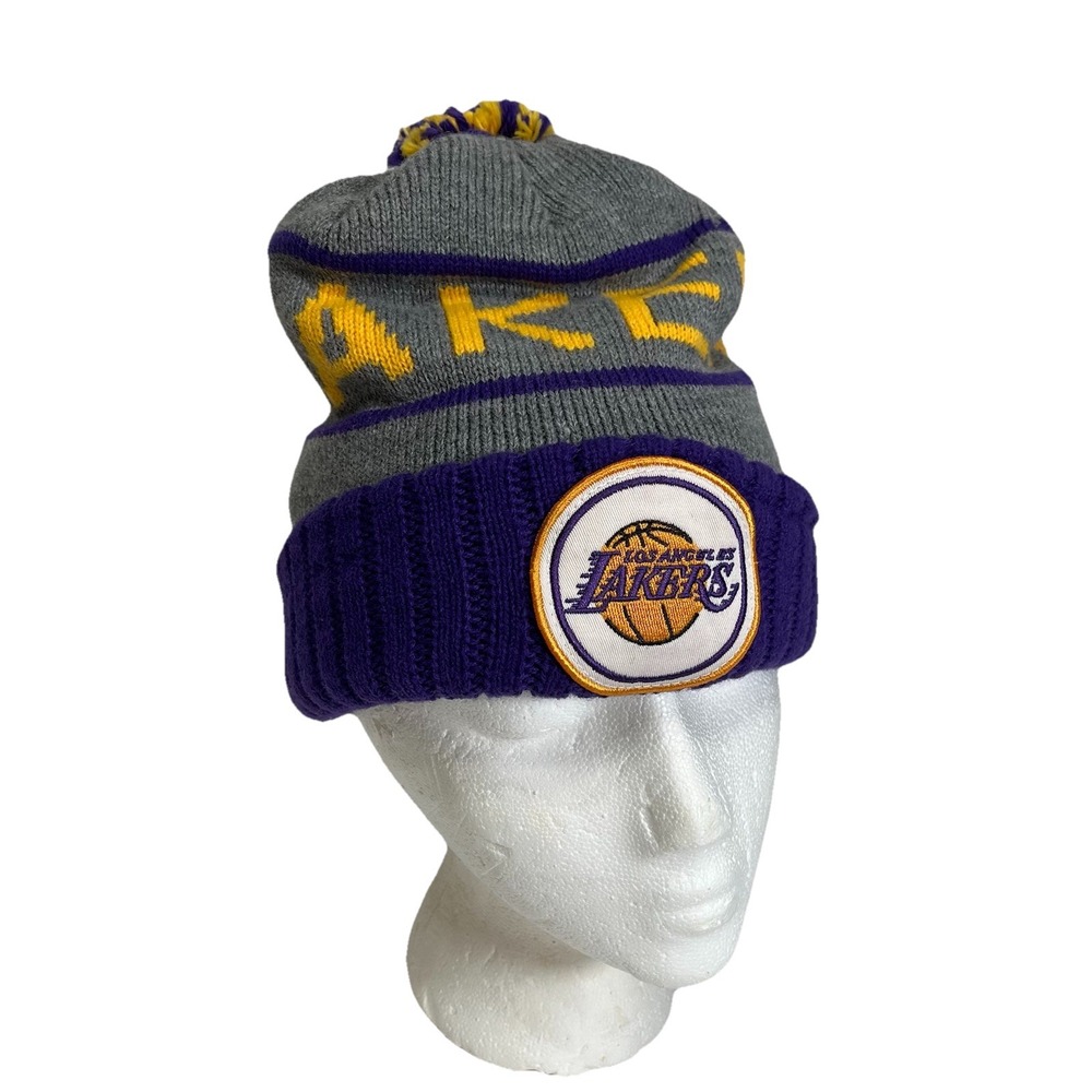 Mitchell & Ness Los Angeles Lakers Pom Knit Beanie Hat Cap Toboggan NBA